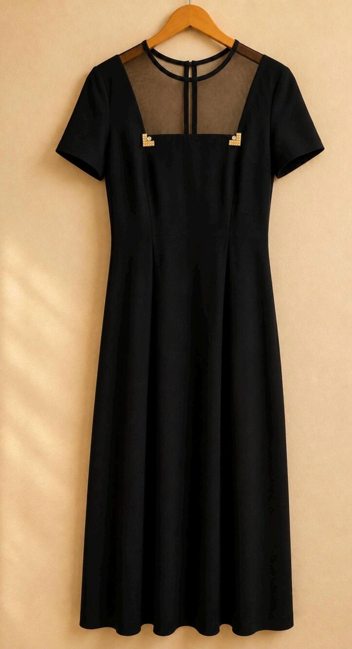 Vintage 90s Jessica Howard Black Maxi Dress Size 12 Sheer Mesh Whimsy Goth